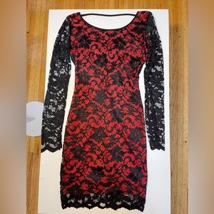 Lace Red and Black Midi Dress Size S
